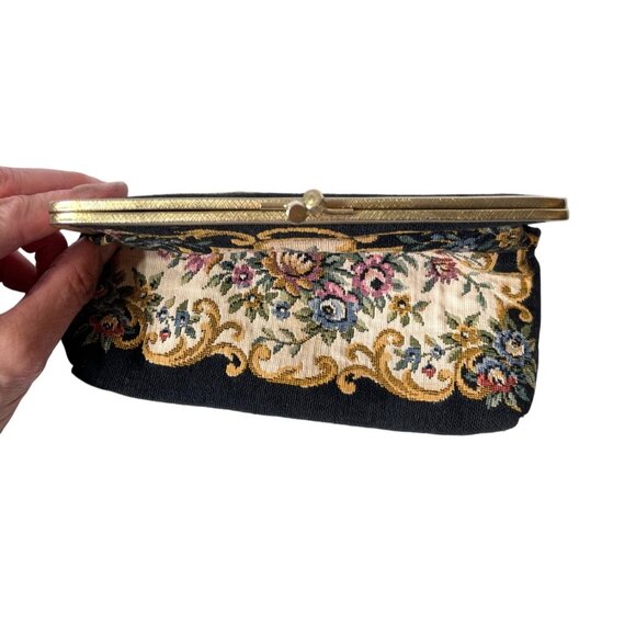Vintage 40s 50s Tapestry Clutch Bag Petite Needlework Purse Hong Kong - Picture 3 of 9